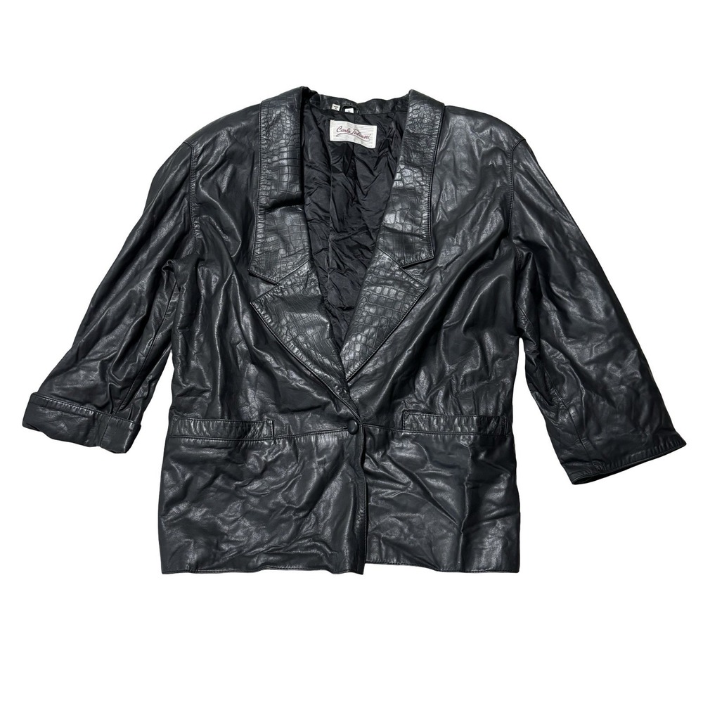 Vintage Carlo Fabiani Women's 3/4 Sleeve Leather Jacket Black Size Medium 23x29